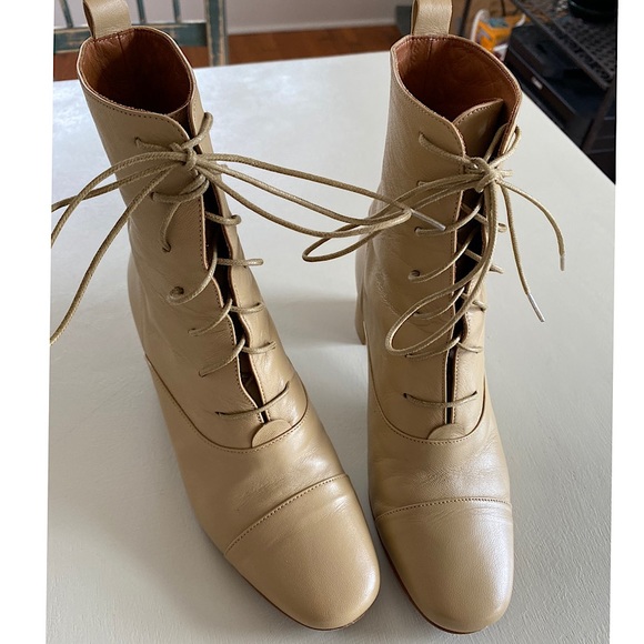 cream lace up ankle boots